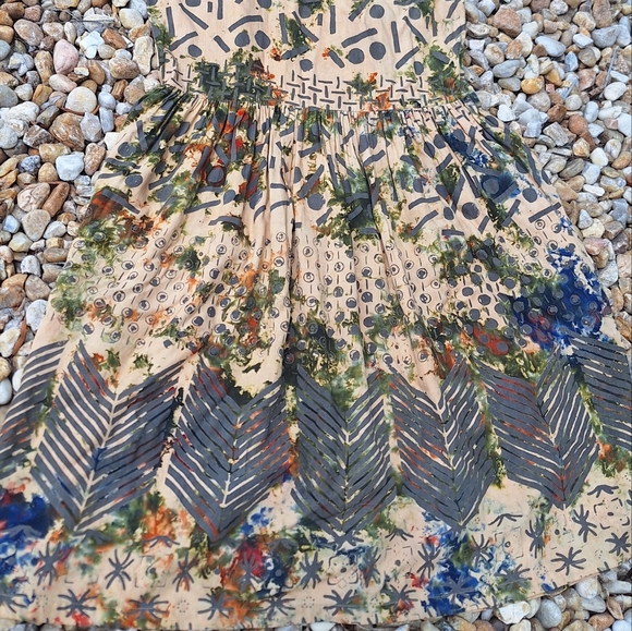 Camo Dress Camoflage Painted Tribal Batik Abstract Vintage Retro Dress 90s 80s - Picture 14 of 16